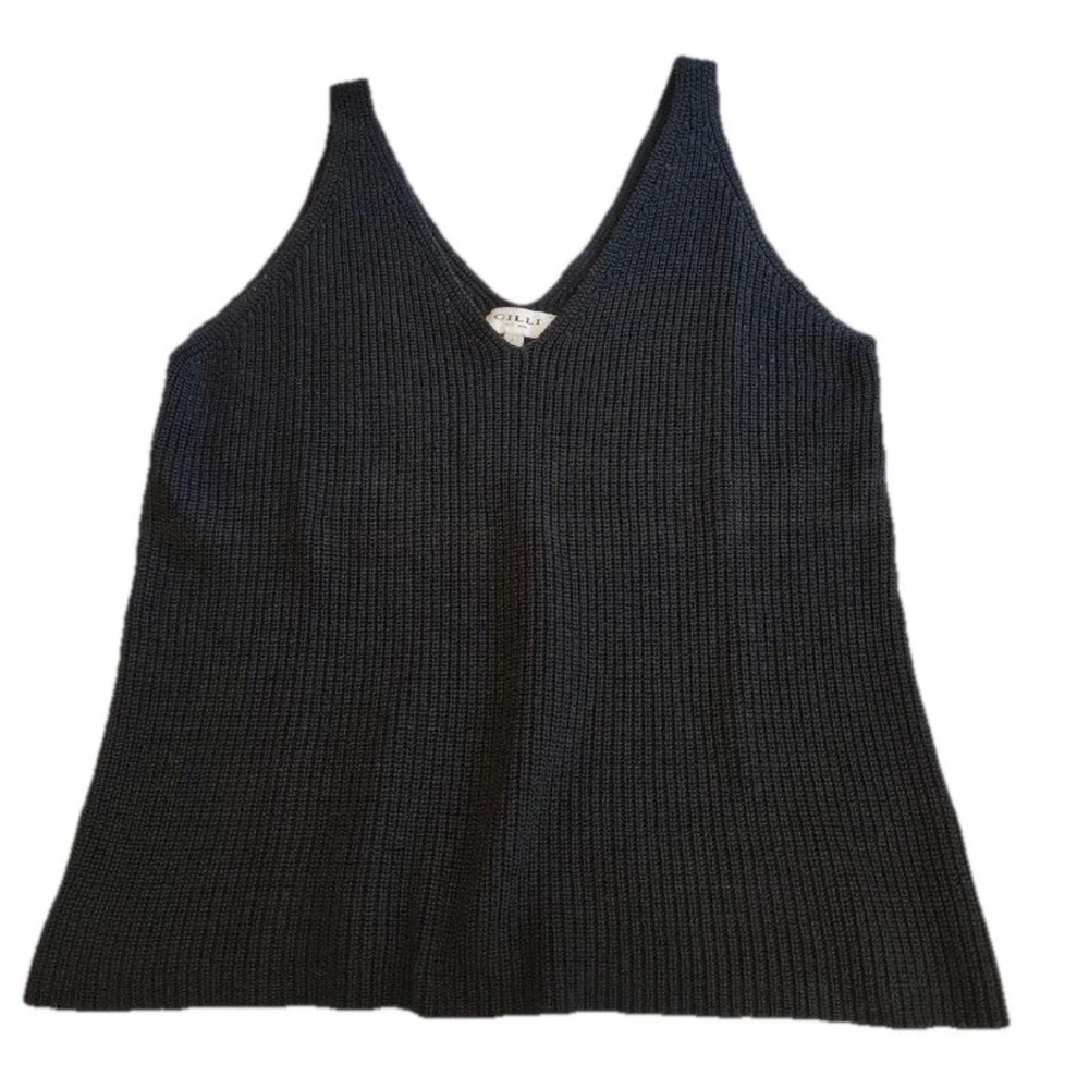 Gilli Black Knit Crochet V Neck Sweater Sleeveless CottagecoreWomens Lg Runs Big